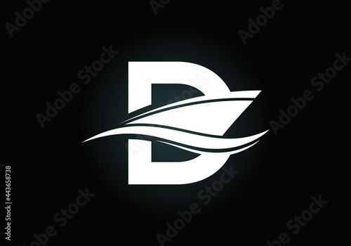 Capital letter D with the ship  cruise  or boat logo design template  Yacht icon sign symbol with ocean waves vector illustration