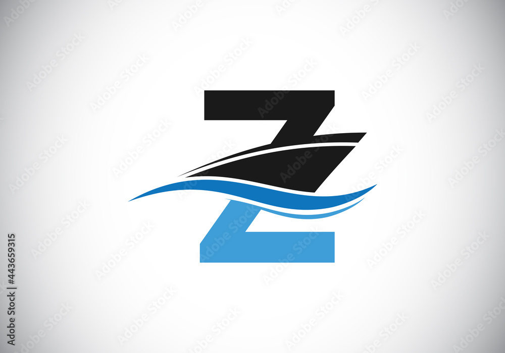 Capital letter Z with the ship, cruise, or boat logo design template, Yacht icon sign symbol with ocean waves vector illustration Capital letter Z with the ship, cruise, or boat logo design template, Yacht icon sign symbol with ocean waves vector illustration