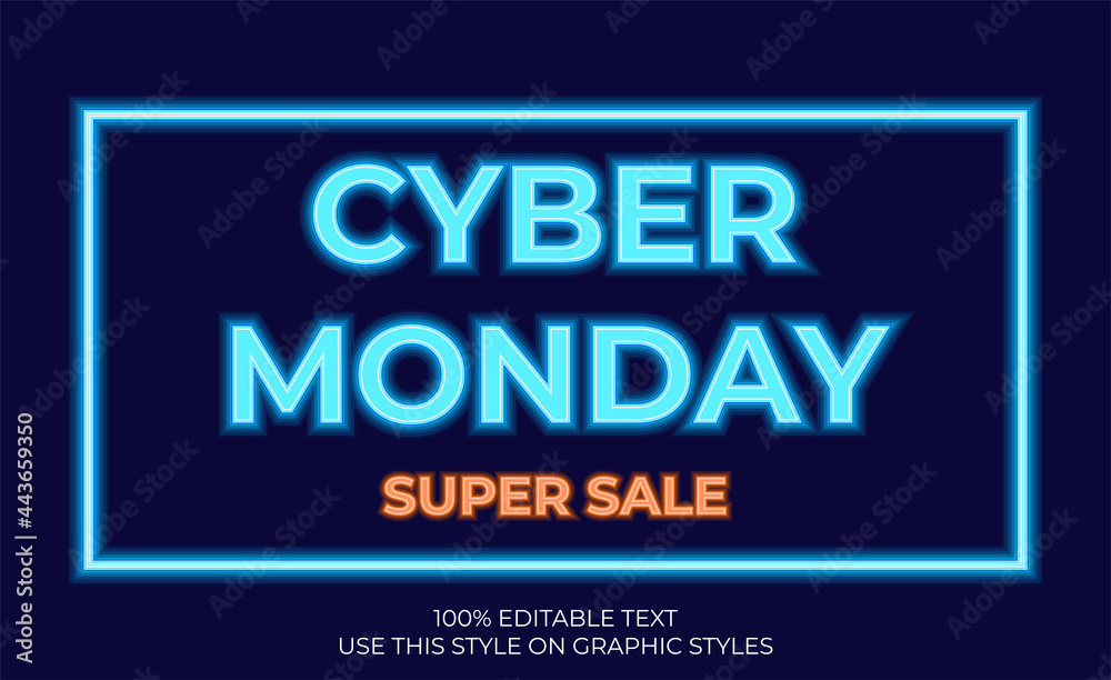 3d text effect with clue neon theme. for cyber monday typography.