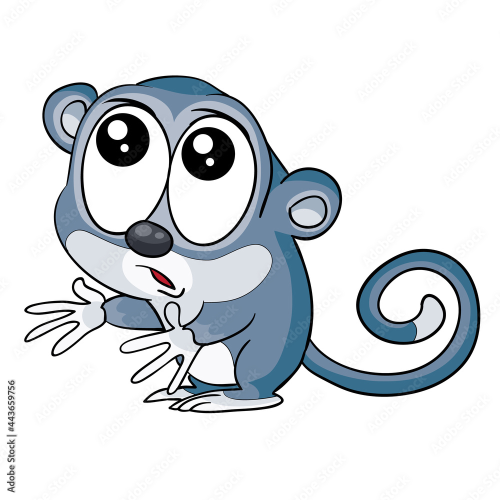 Fototapeta premium cute lemur character in gray, cartoon illustration, isolated object on white background, vector,
