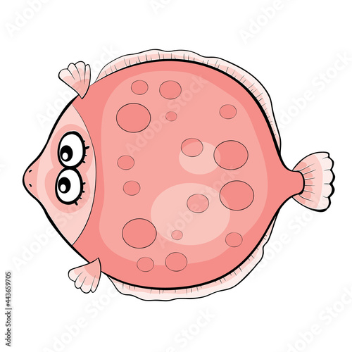 cute flounder character in pink color, cartoon illustration, isolated object on white background, vector,