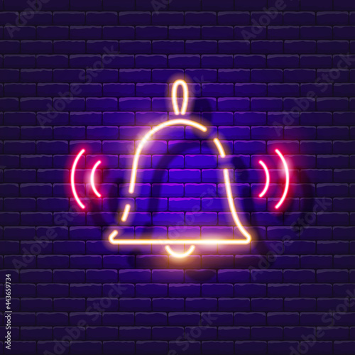 School bell neon sign. Last call, graduation glowing icon. Vector illustration for design. School concept.