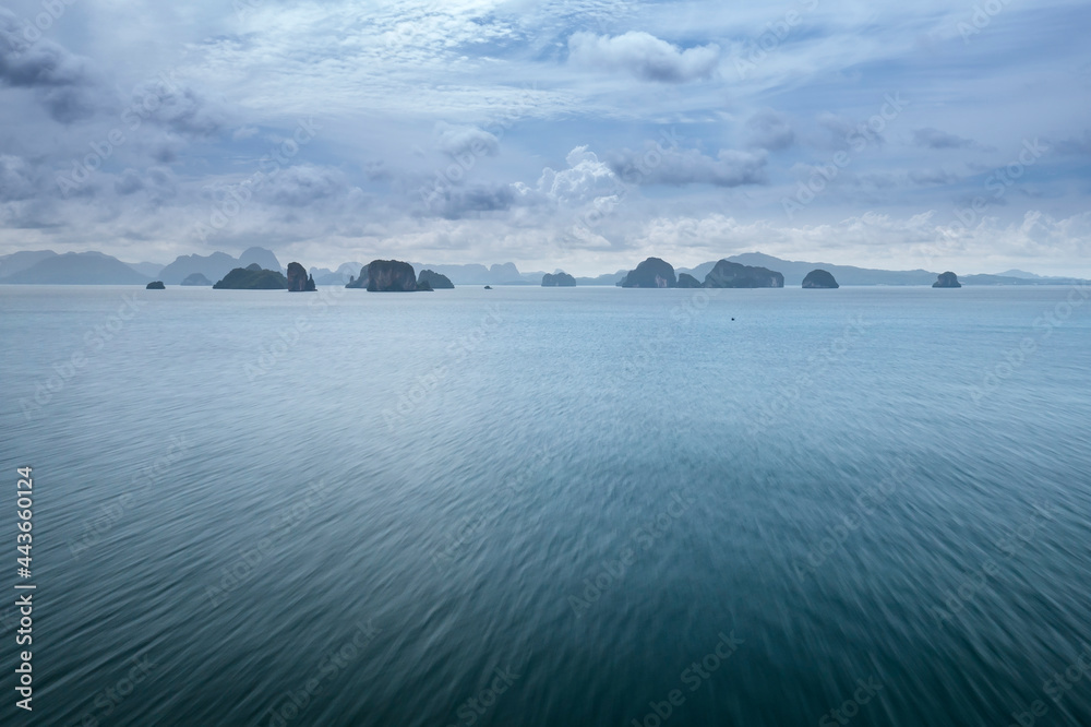 Surrounding Islands of Koh Yao Noi, Phuket, Thailand with sailing boat and copy space for text