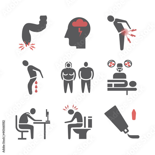 Hemorrhoids icon Infographics. Vector signs for web graphics.