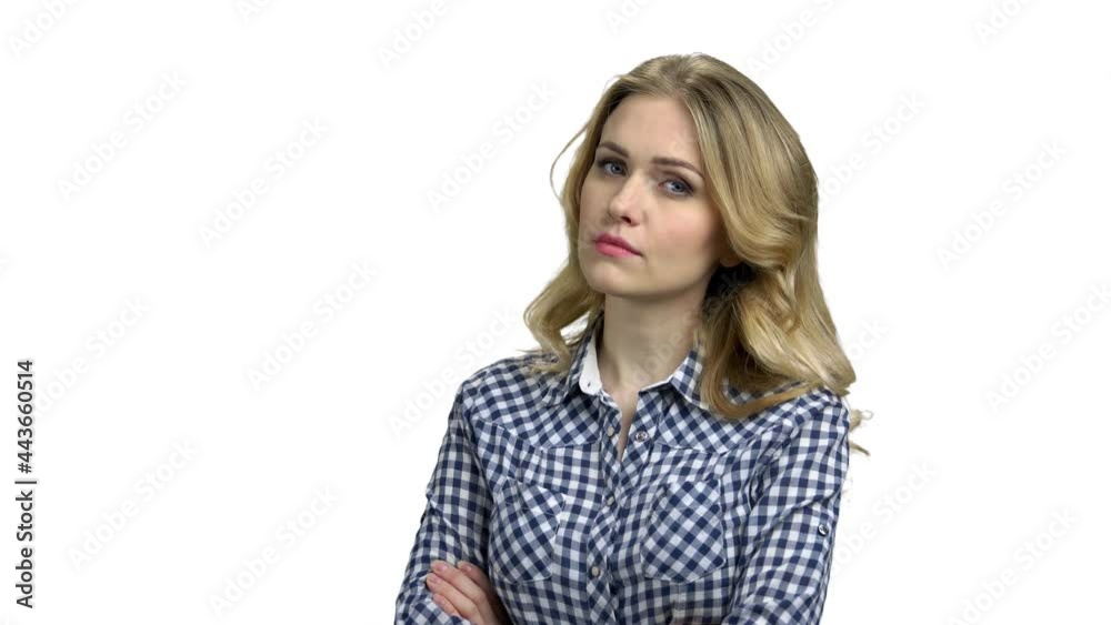 Doubtful pensive woman on white background. Doubtful pensive woman on white background.