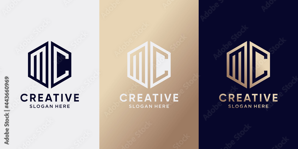 Creative monogram logo design initial letter MC with hexagon style. Logo icon for business company