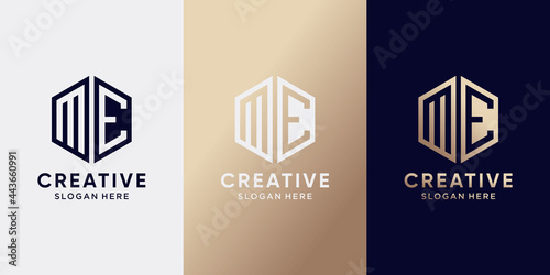 Creative monogram logo design initial letter ME with hexagon style. Logo icon for business company
