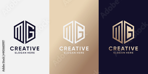 Creative monogram logo design initial letter MG with hexagon style. Logo icon for business company