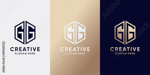 Creative monogram logo design initial letter GG with hexagon style. Logo icon for business company and personal