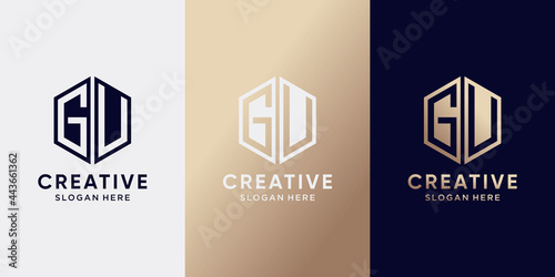 Creative monogram logo design initial letter GU with hexagon style. Logo icon for business company and personal
