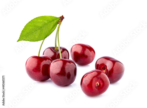 Sweet cherries isolated on white background cutout. Ripe berries closeup.