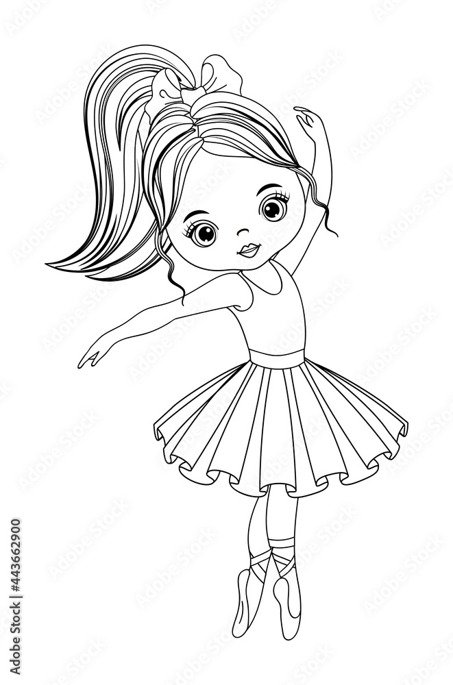 Fototapeta premium Vector Black and White Ballerina Girl for Coloring