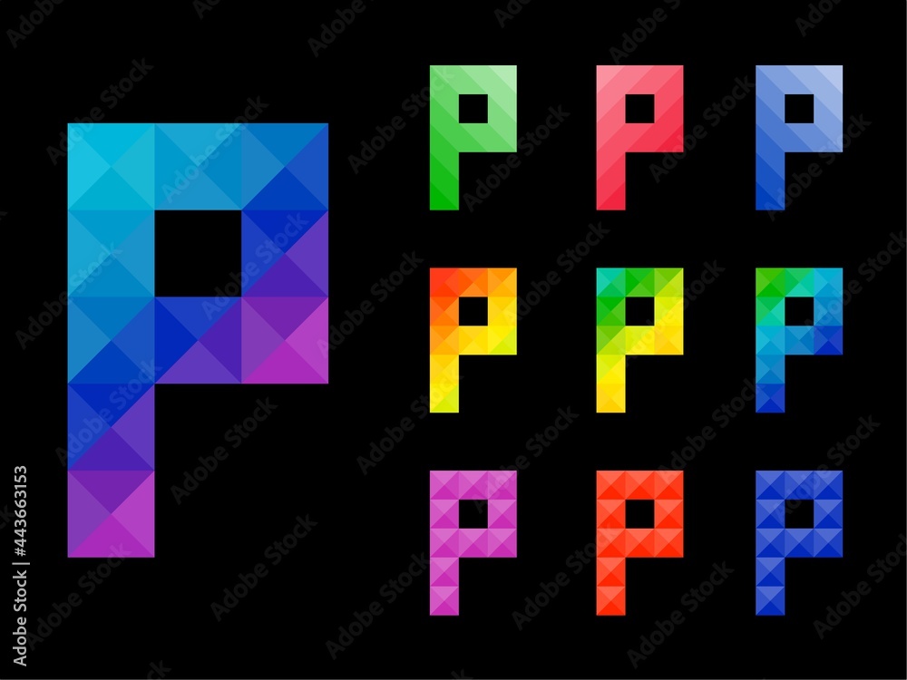 Abstract colorful letter P 3D icon logo set. Suitable for corporate, printing use or app identity design isolated on black background. Abstract colorful letter P 3D icon logo set. Suitable for corporate, printing use or app identity design isolated on black background.
