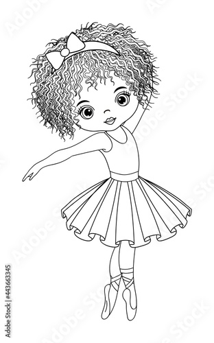 Vector Black and White Ballerina Girl for Coloring