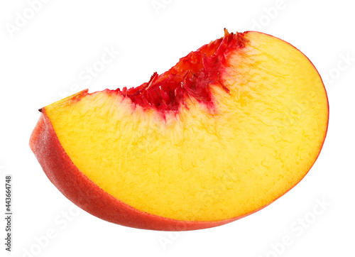 Slice of peach isolated on white background