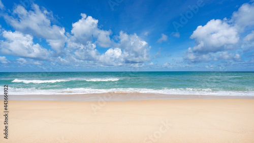 Summer sea in sunny day beautiful Tropical seashore scenic off phuket beach phuket thailand with wave crashing on sandy shore Amazing travel and tour background Copy space