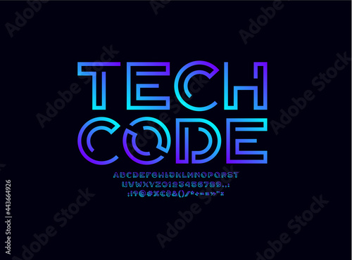 Alphabet with gap, techno blue font, futuristic letters and numbers, vector illustration 10EPS