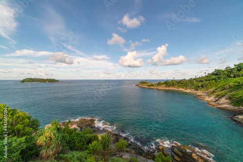 Nature view of Laem promthep cape Beautiful scenery andaman sea in summer sunny day Amazing landscape in phuket thailand Beautiful travel background
