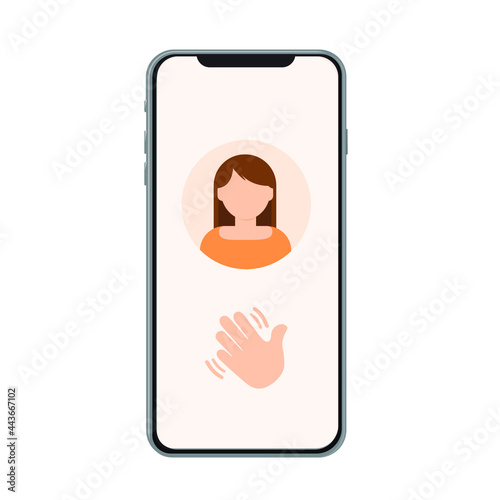 Send a message. Hi, wave your hand, moving hand, stop. Moving hand icon. Send, say hello. Partner. High five. Communication. Web vector illustration simple icon