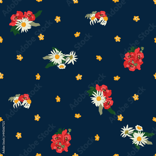 pattern with poppy and daisy flowers