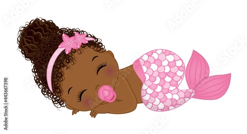African American Cute Baby Mermaid with Pacifier