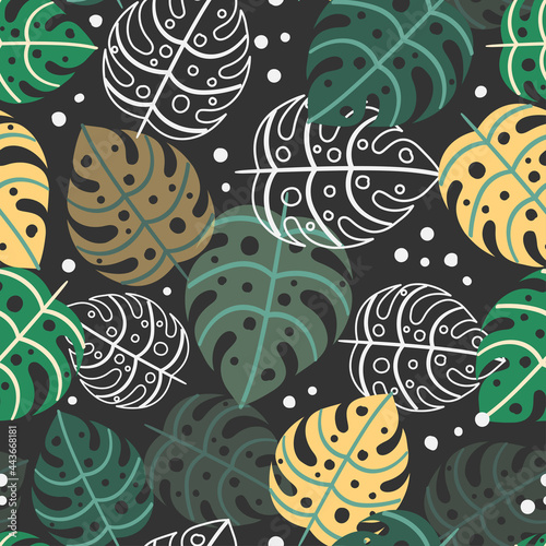 Seamless floral pattern with monstera plants