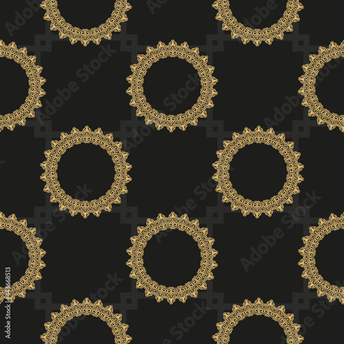 Chinese black and yellow abstract seamless vector background. Indian floral element. Graphic ornament for wallpaper, fabric, packaging, wrapping.