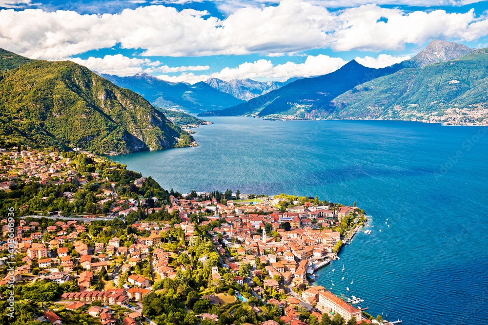 Como Lake and town of Menaggio aerial view
