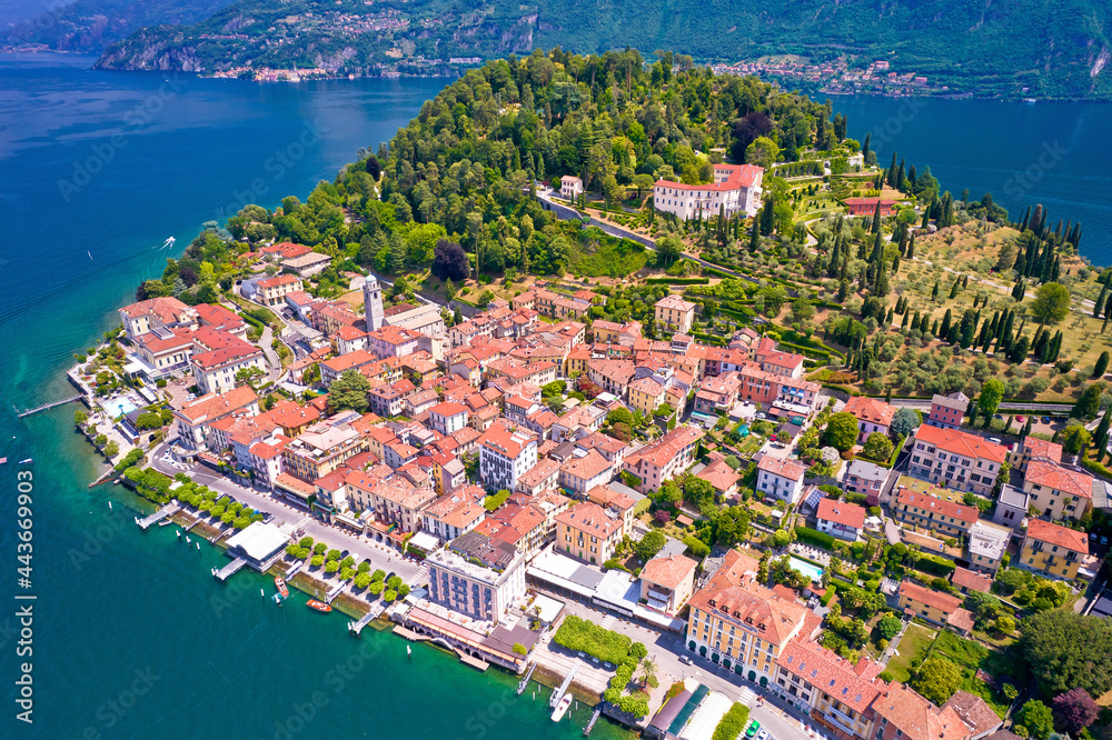 Town of Belaggio on Como Lake aerial landscape view
