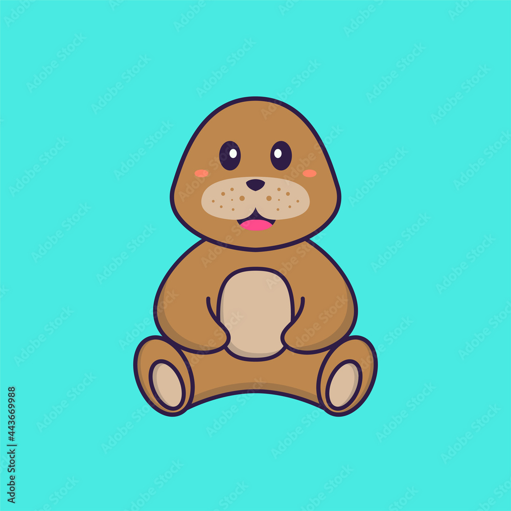 Obraz premium Cute dog is sitting. Animal cartoon concept isolated. Can used for t-shirt, greeting card, invitation card or mascot. Flat Cartoon Style