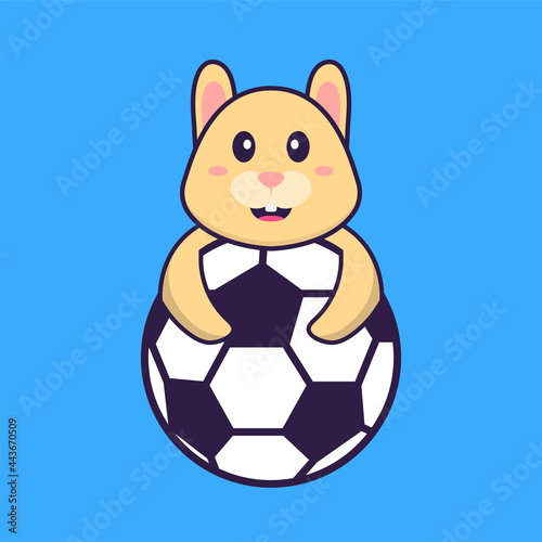 Cute rabbit playing soccer. Animal cartoon concept isolated. Can used for t-shirt, greeting card, invitation card or mascot. Flat Cartoon Style