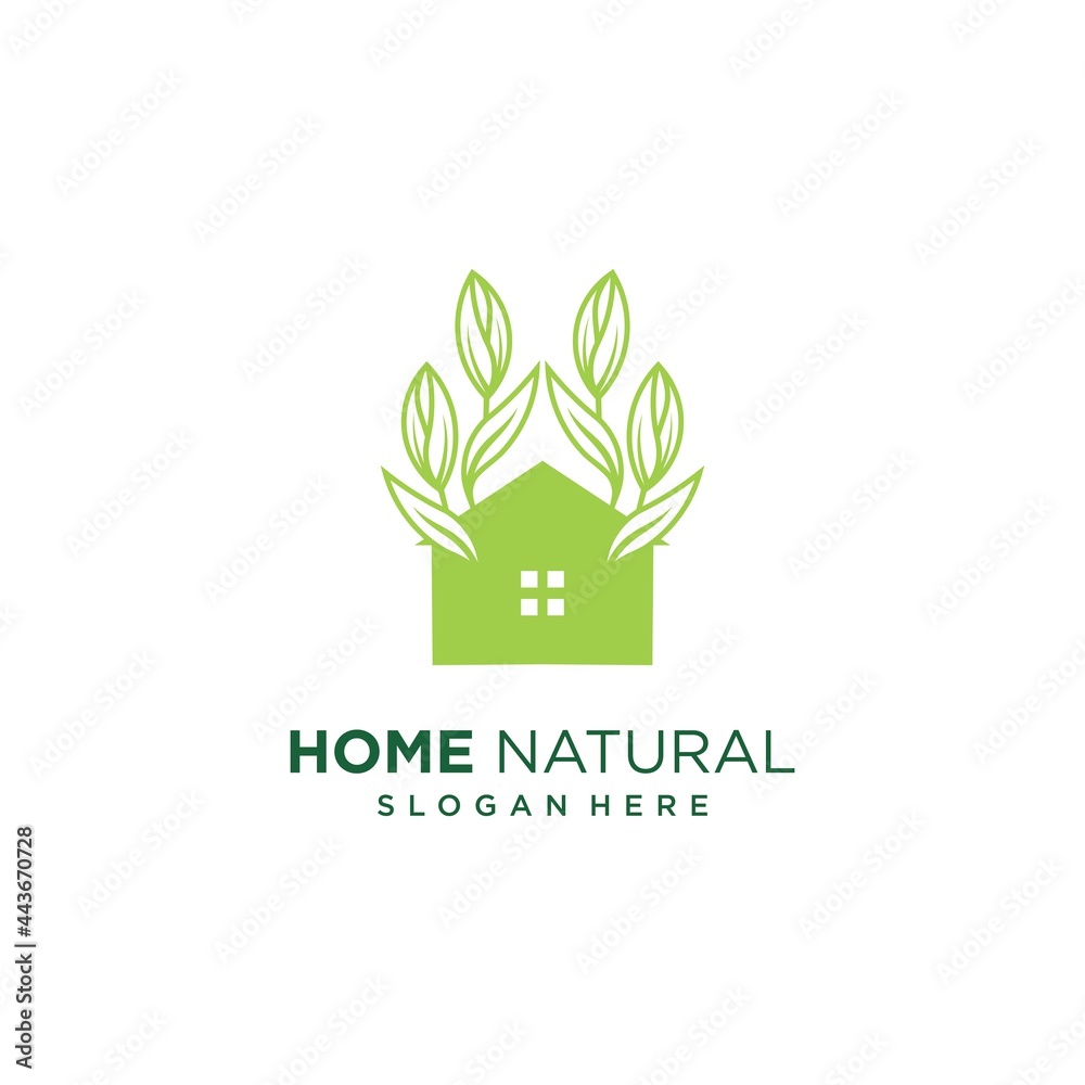 Abstract nature house logo design set leaves in negative space logo