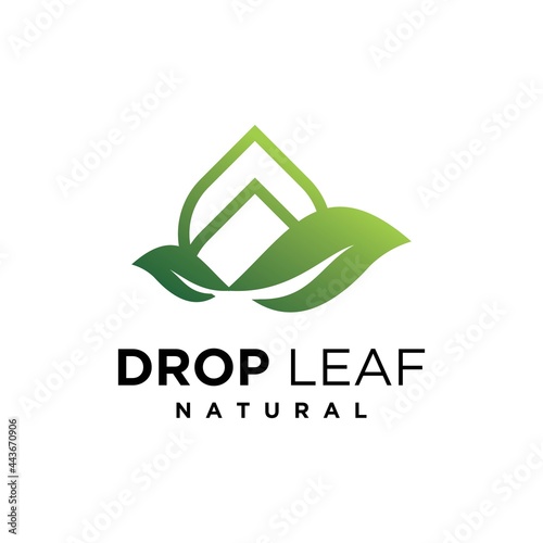 Leaf water drop and aqua house logo design element home symbol 