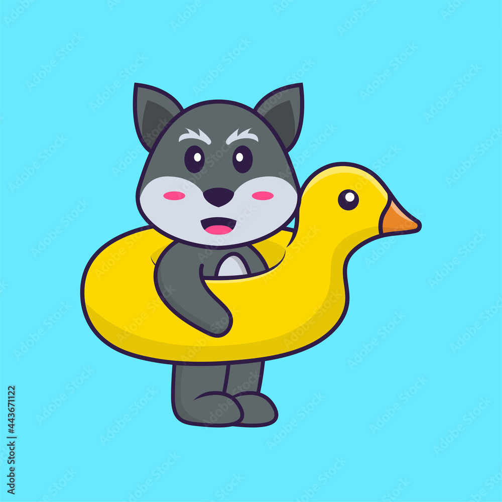 Cute fox With Duck buoy. Animal cartoon concept isolated. Can used for t-shirt, greeting card, invitation card or mascot. Flat Cartoon Style