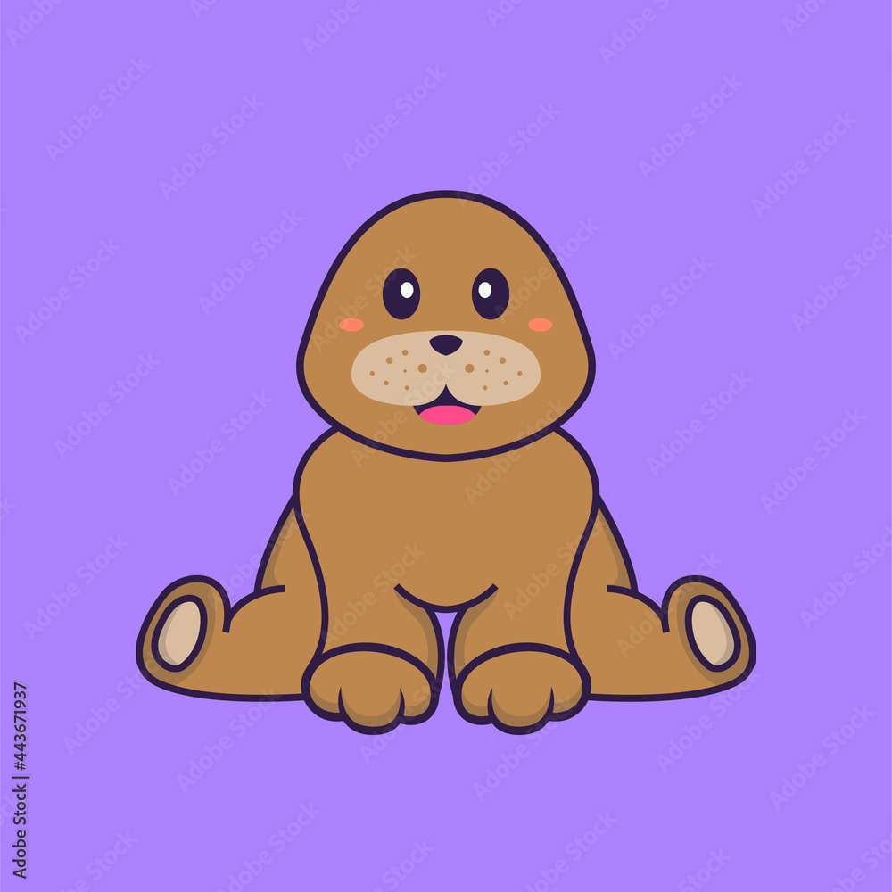 Fototapeta premium Cute dog is sitting. Animal cartoon concept isolated. Can used for t-shirt, greeting card, invitation card or mascot. Flat Cartoon Style