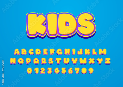kids cartoon style font design. Custom alphabet letters and numbers for game title or movie poster.