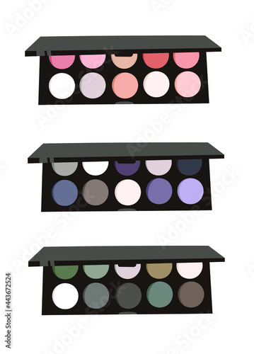 Hand Drawn Cartoon Fashion Illustration Makeup Tools Eyes Shadows. Vector Set Drawing Beauty Products Eyeshadow. Art Work Collection Decorative Cosmetics