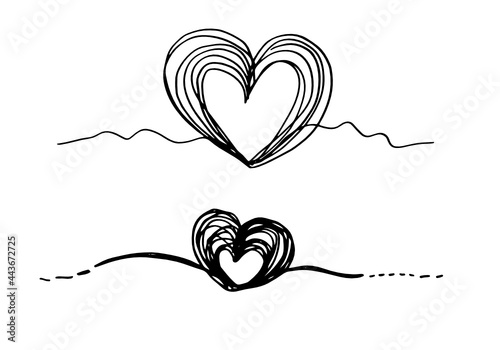 set of hand drawn heart with thin line, divider shape, Tangled grungy round scribble Isolated on white background.Vector illustration 
