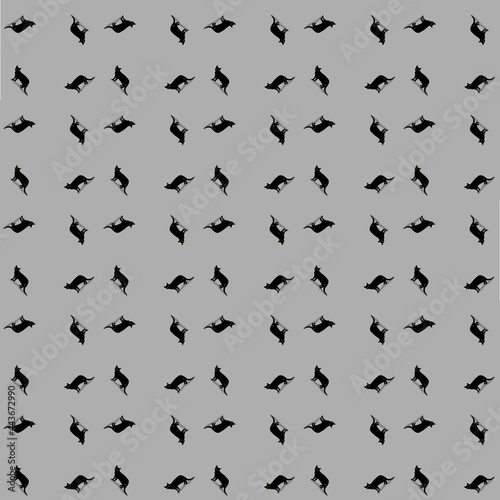 Seamless pattern, Black cat on grey background.