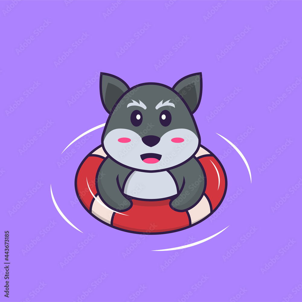 Cute fox is Swimming with a buoy. Animal cartoon concept isolated. Can used for t-shirt, greeting card, invitation card or mascot. Flat Cartoon Style Cute fox is Swimming with a buoy. Animal cartoon concept isolated. Can used for t-shirt, greeting card, invitation card or mascot. Flat Cartoon Style
