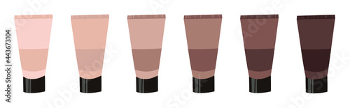 Hand Drawn Cartoon Fashion Illustration Makeup Tools Liquid Сorrector. Vector Set Drawing Beauty Products Сoncealers. Art Work Collection Decorative Cosmetics Skin Tone
