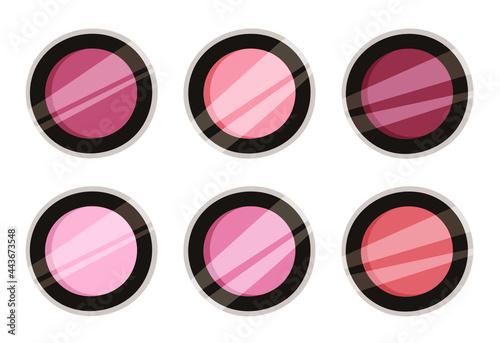 Hand Drawn Cartoon Fashion Illustration Makeup Tools Palette Blush. Vector Set Drawing Beauty Products. Art Work Collection Decorative Cosmetics
