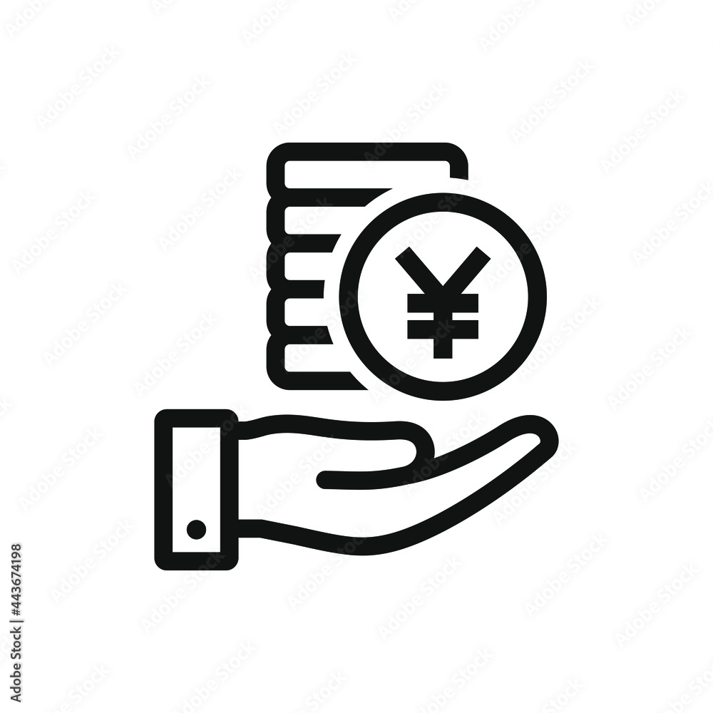 Money income, earning, salary icon design. Stack of yuan coins on hand isolated on white background. Vector illustration