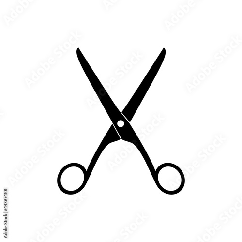 Silhouette of metal sharp scissors in black on a white background.