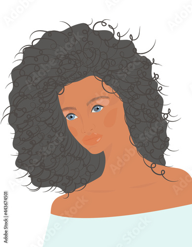 Portrait of young african american woman with curly hair