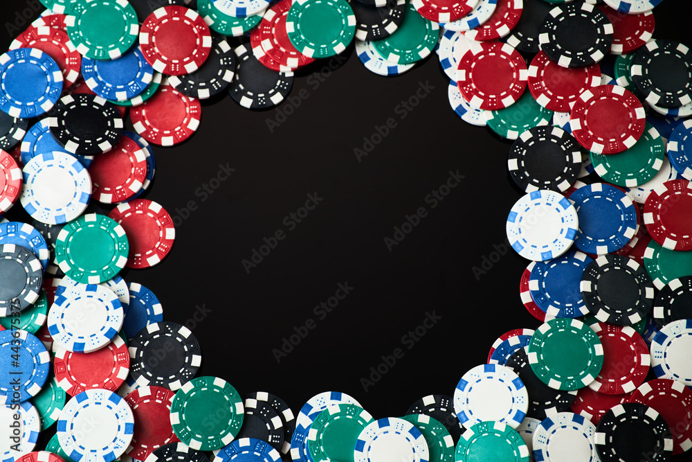 Background made of Casino chips top down view