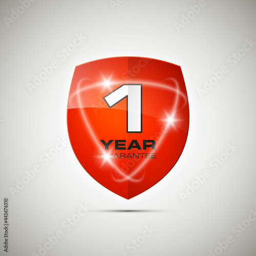 Free Download Shield with a text guarantee one year icon. Warranty 1 year Label obligations. Safeguard shield sign. Protect promise reliability badge. Security guaranteed shield illustration - GFXLoad