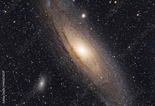 The Andromeda Galaxy, also known as Messier 31, M31 or NGC 224 and the satellite galaxies M32 and M110. Telescope or Imaging Lens: Skywatcher 80 and Astronomical Cooled Zwo 294