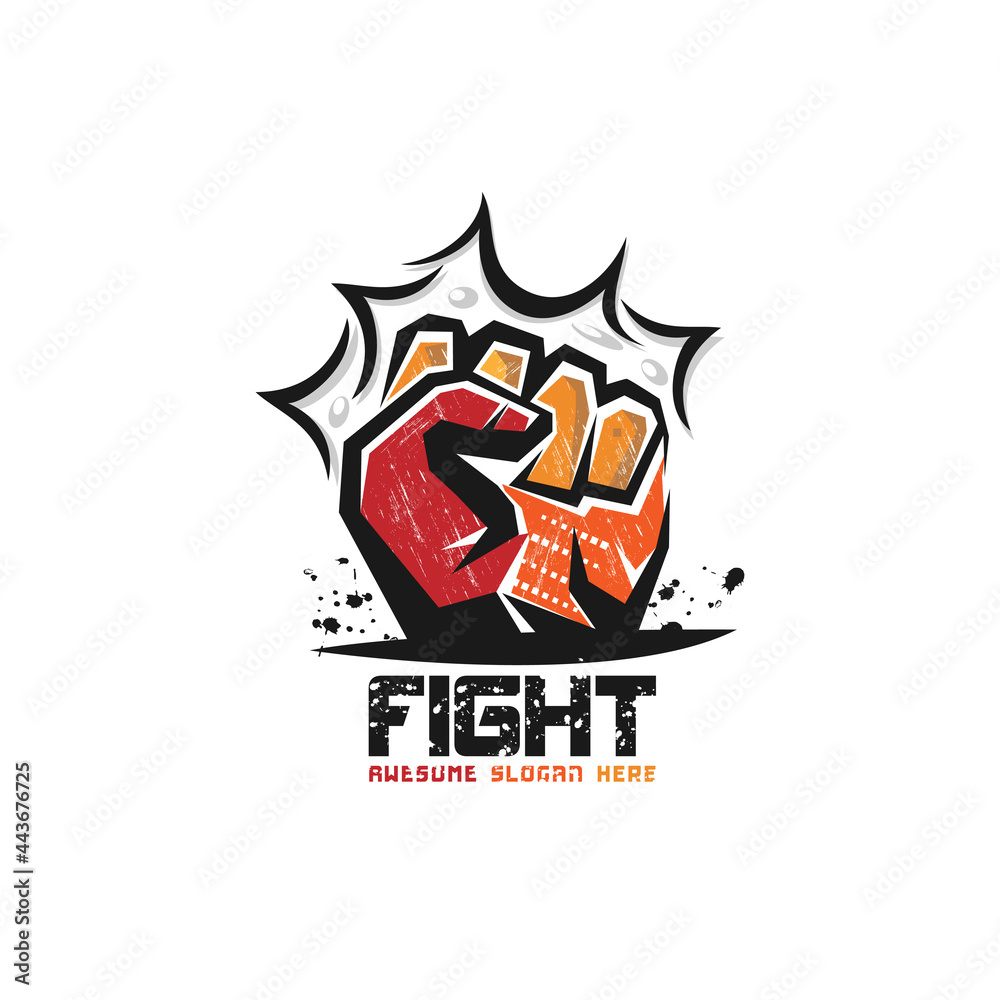 abstract fist logo in grunge style,strength logo,fight concept logo,emblems,protest,human,victory,vector template in white background