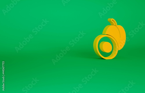 Orange Plum fruit icon isolated on green background. Minimalism concept. 3d illustration 3D render